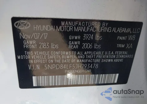 2018 Hyundai Elantra Value Edition z USA, uszkodzony, nr VIN 5NPD84LF5JH293478
